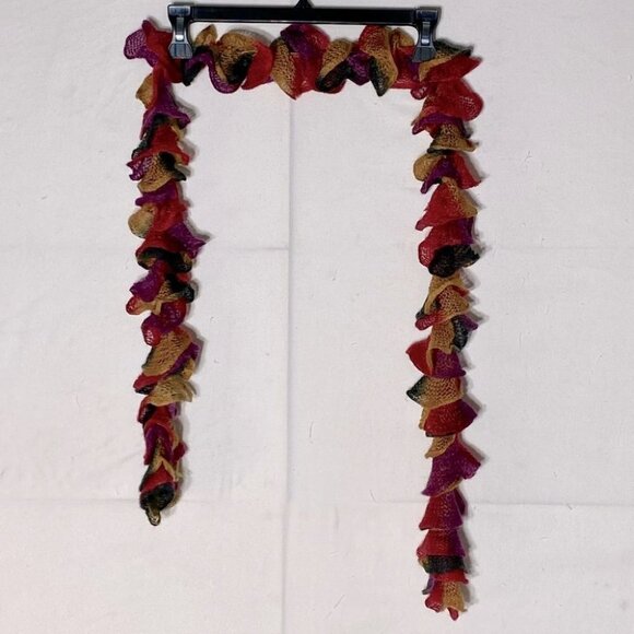 5/$25 Vintage Y2K Multicolour Ruffle Knit Skinny Fashion Scarf - Picture 3 of 7